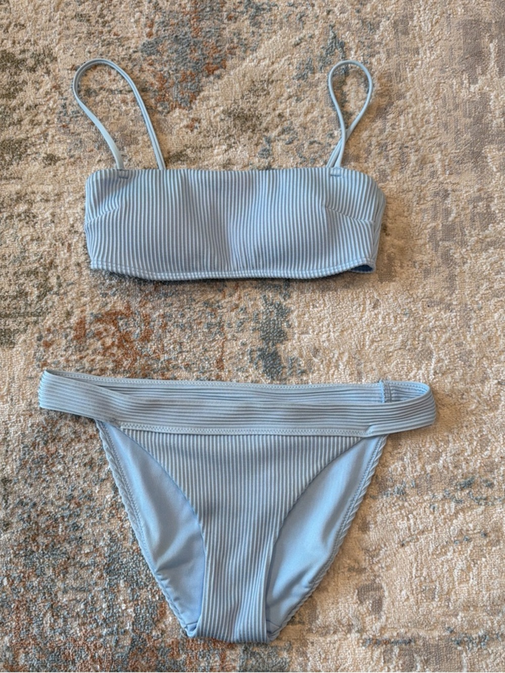 Hollister Light Blue Ribbed Bikini Top and Bottom Set